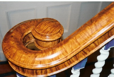 Stair rail in Bird's Eye Maple